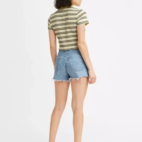 Levi’s Women 501 Original Button Fly High Rise Raw Hem Denim Shorts Size 26 Blue - Picture 2 of 6